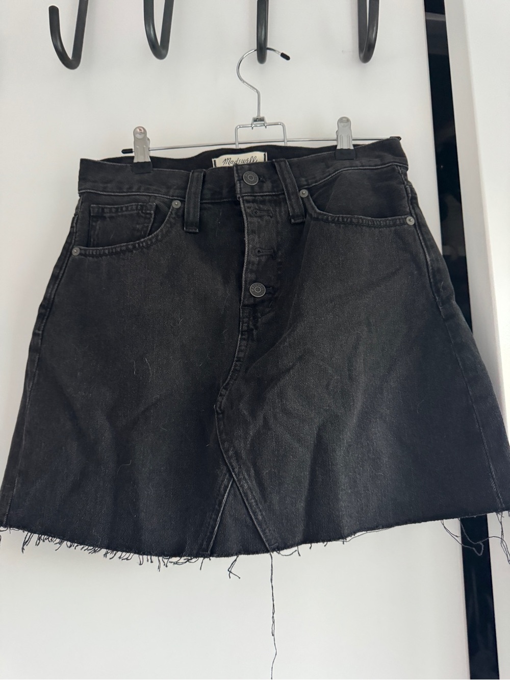 Madewell Black Denim Mini Skirt with Raw Hem